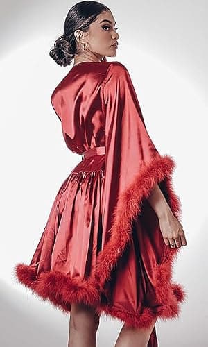 yinyyinhs Women's Feather Robe Silk Satin Bridal Dressing Gowns Short Nightgown Bathrobe Sleepwear Maternity Photoshoot Robe thumbnail 4