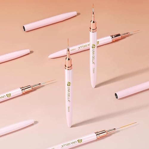 UNA GELLA Nail Art Brushes Metallic, 5 Count Liner Pens Set For Nail Art Gel Polish, Detail Nail Art Design Painting Brush Set For Nails Gel Fine Drawing Nail Tools, Sizes 7/9/11/15/25mm thumbnail 7