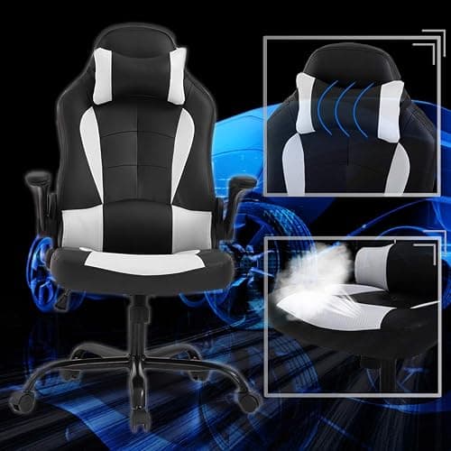 BestOffice PC Gaming Chair Ergonomic Office Chair Desk Chair with Lumbar Support Flip Up Arms Headrest PU Leather Executive High Back Computer Chair for Adults Women Men (White) thumbnail 5