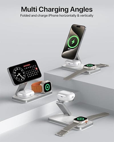 UEQ Foldable 3 in 1 Wireless Charging Station for Apple Compatible with Magsafe Charger Stand,Magnetic Wireless Charger Station for iPhone 17 Air 16 15 14 13 12 Series,Airpods Pro,Apple Watch (White) thumbnail 8