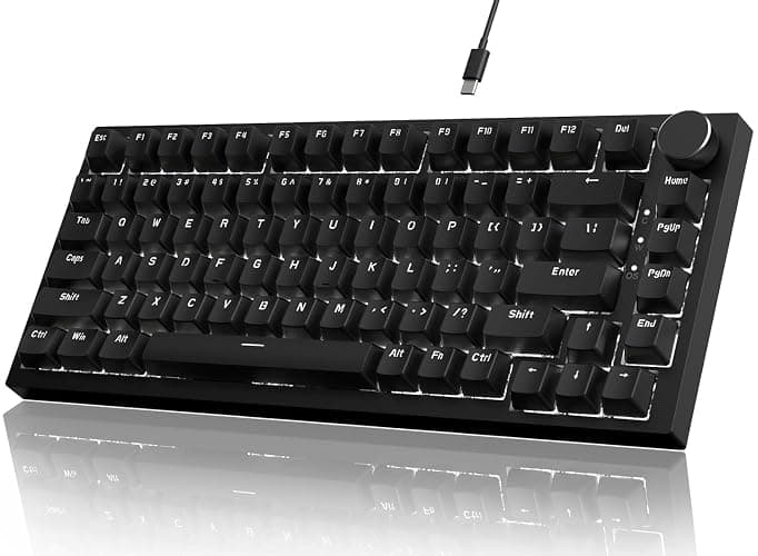A.JAZZ x Attack Shark AK820 Wired Mechanical Gaming Keyboard 75% with Knob,Hot Swap,Upgraded Socket & 5-Layer Noise Absorbing Foams,Gasket,82 Keys,Custom White LED,NKRO,Red Switch for PC/Win/Mac - Image 1