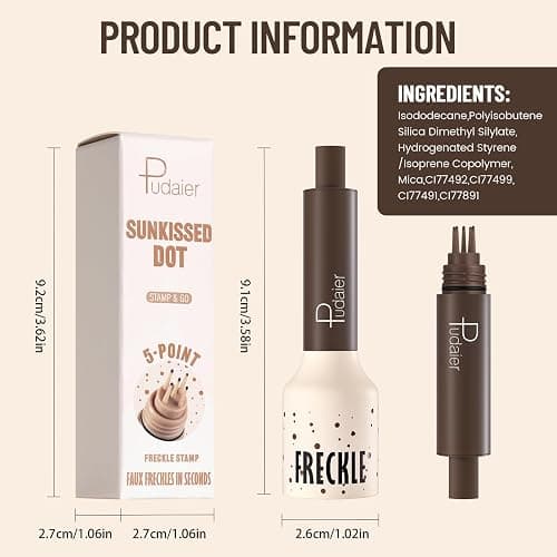 Pudaier Freckle Stamp - Waterproof Faux Freckle Pen, Natural-Looking Lifelike Freckle Makeup, 5-Point Quick Dry Long-Lasting Magic Fake Freckles Marker for Sunkissed Makeup (#3-Coffee) thumbnail 8