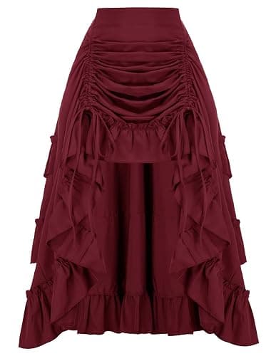 SCARLET DARKNESS Women's 2026 Summer Skirt Gothic Steampunk Skirt Renaissance High-Low Bustle Skirt - Image 1