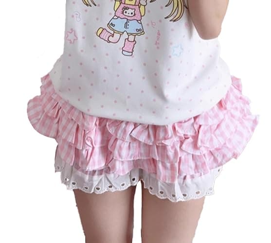 Womens Y2K Off Shoulder Kawaii T-Shirt Suit Hrajuku Plaid Ruffled Lace Pumpkin Short Pants Cute Cat Graphic Tops - Image 1
