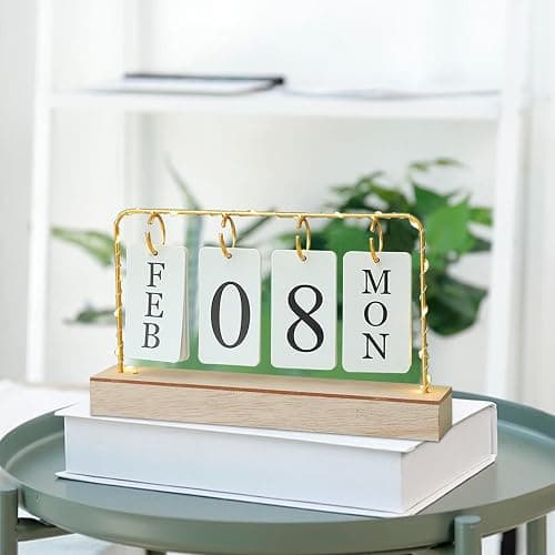AUSTUFF Flip Wooden Perpetual Calendar Metal Desk Calendar 2025 Daily Desktop Calendar Monthly Weekly Year Planner Standing Office Home Desk Decor thumbnail 4