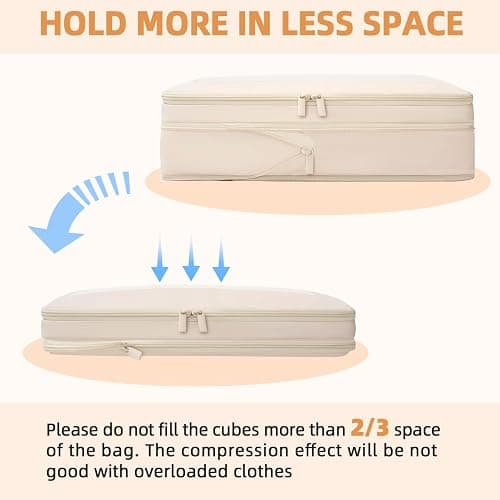 BAGAIL 4 Set/6 Set/8 Set Compression Packing Cubes Travel Accessories Expandable Packing Organizers (Square Mesh, 06-Beige) thumbnail 5