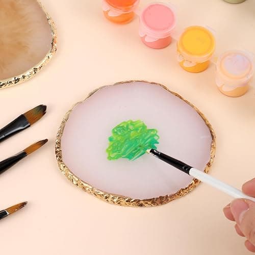2 Pcs Resin Nail Art Palette, Nail Art Painting Mixed Color Palettes Gold Edge Nail Holder Nail Art Display Board (Coffee, White) thumbnail 5