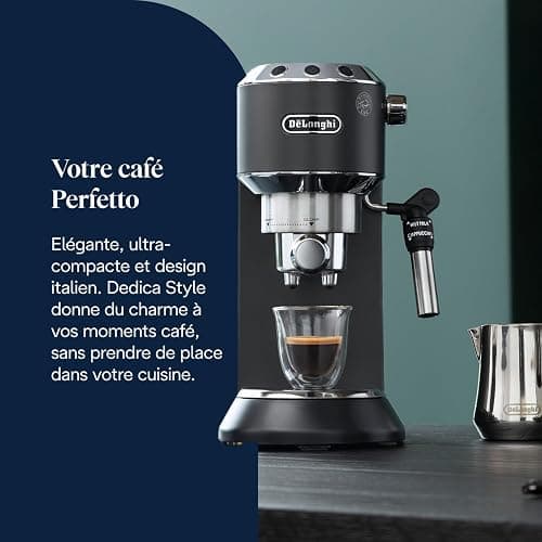 De’Longhi Dedica Style - Perfetto Machine à Expresso Compacte, Mousseur de Lait Manuel pour Expresso et Cappuccino, Compatible Dosettes ESE, Panneau de Commande à Boutons, Largeur 15cm, Noir(EC685.BK) thumbnail 3