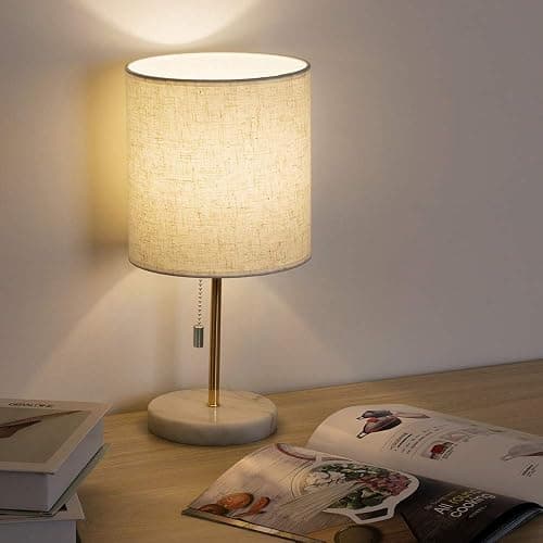 HAITRAL Bedside Table Lamp - Small Nightstand Lamp with Marble Base, Lamp for Bedroom, Office, Girls Room - Gold | Gold Table Lamp Chain Switch for Bedroom, Office, Livingroom thumbnail 3
