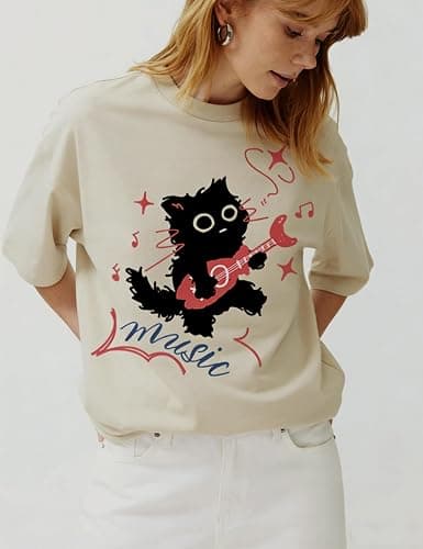 Women's Grunge Shirts Oversized Graphic Tees Cat Emo Harajuku Tee Tops | Y2K Clothes, Cotton, baggy shirts, Summer, Streetwear,grunge clothes,emo clothes,cat shirt thumbnail 2