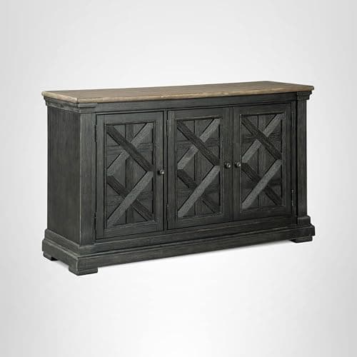 Signature Design by Ashley Tyler Creek Vintage Casual Dining Room Buffet Cabinet or Server with 3 Doors and Lattice Design, Wood, 36" High, Black & Gray thumbnail 13
