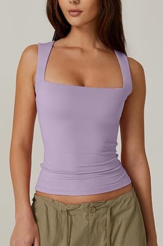 QINSEN Women's Square Neck Sleeveless Double-Layer Tank Tops Basic Tight T Shirts thumbnail 3