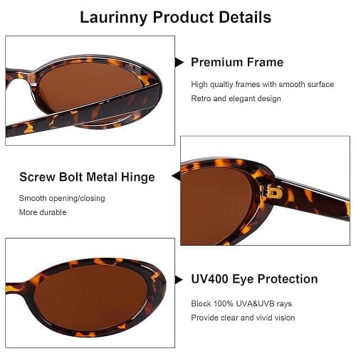 Laurinny 90s Sunglasses for Women Men Retro Small Oval Sunglasses thumbnail 4