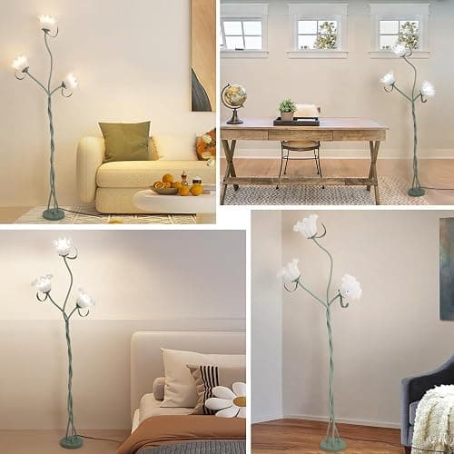 YLTLINK Green Flower Floor Lamp for Living Room,3 Light Floor Lamp,Lotus Floorlamp,Vintage Tall Standing Lamp,Modern Decor Floor Light for Bedroom,Office,Girl's Room,Pretty Cute Lily Lamp thumbnail 6