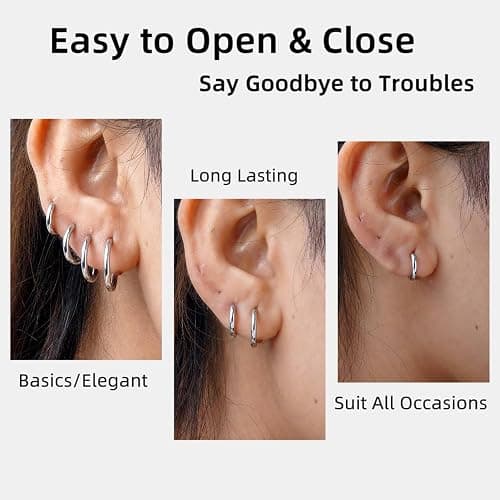 5 Pairs 14K Gold Plated Huggie Hoop Earrings for Women - Lightweight Minimalist Small Hoops, Hypoallergenic Nickel-free Lead-free, Non-Tarnish Everyday Jewelry for Sensitive Ears, Multiple Piercing Stack Set thumbnail 5