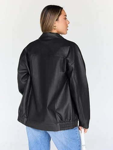 Trendy Queen Womens Oversized Leather Jacket Moto Bomber Coat Fall&Winter | Spring Jacket Boyfriend Fall Clothes Going Out Fashion Concert Party Coat Travel Airport Winter Outfits thumbnail 4