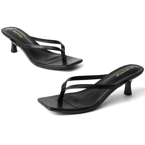 SKETOE Kitten Heels for Women Square Toe Sandals Flip Flop Heels Thong Sandals Comfortable Summer 2 Inch Heels Sandals thumbnail 5