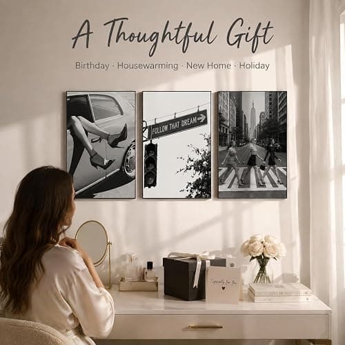 3Pcs Black White Fashion Women Unframed Canvas Wall Art, Retro NYC Decor | Vintage Street Scene Trendy Chic Luxury Feminist Glam Motivational Art Print, Flexible Frame for Bedroom Living Room Decor thumbnail 7