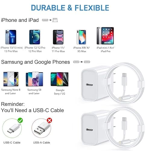 iPhone 13 12 11 Fast Charger [Apple MFi Certified] 2Pack 20W PD USB C Wall Charger Type C Power Adapter Lightning Cable Cord Compatible with Apple iPhone 13 Pro/12/12/11/11Pro Max/XS/XR/X/8/SE/iPad thumbnail 7