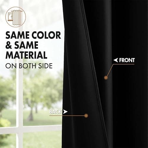 MIULEE Halloween Black Blackout Curtains for Bedroom Room 40"x63" 2 Panels | Thermal Insulated, Room Darkening Drapes, Rod Pocket, Noise Reduction, Light Blocking, Solid Window Treatments thumbnail 7