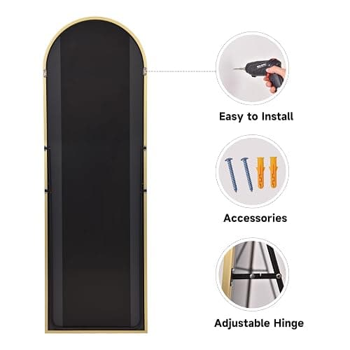 HARRITPURE 58"x18" Arched Full Length Mirror Floor Standing Mirror Leaning Hanging Mounted Aluminum Frame Modern Home Decor for Living Room Bedroom Cloakroom, Gold thumbnail 6