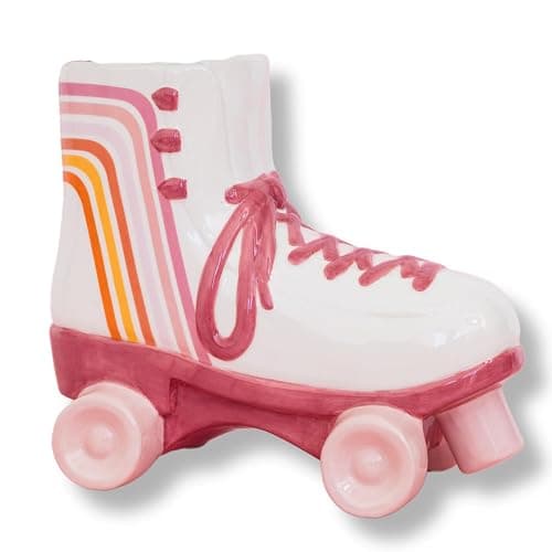 Steel Mill & Co. Cute Retro Ceramic Roller Skate Vase | Flower Vase and Desk Pot Pen and Pencil Holder, Vintage Decor for Home or Office, Small Round Container thumbnail 3