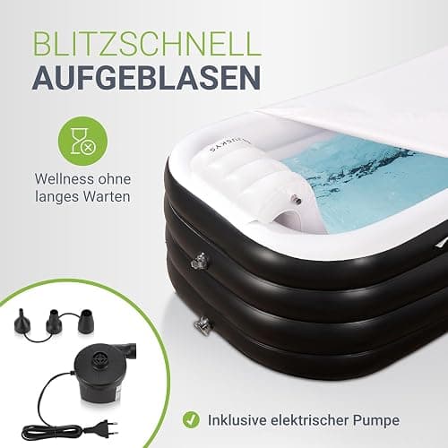 Juskys Aufblasbare Badewanne M - Outdoor Wanne für Erwachsene, faltbare, mobile Eistonne mit Rückenlehne für den Balkon, Eisbad mit Abdeckung & Pumpe thumbnail 4