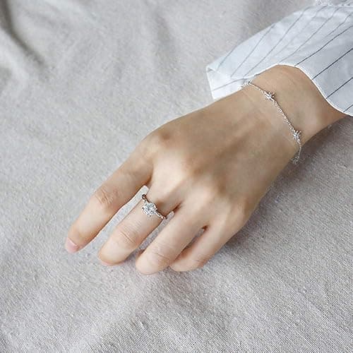 Classic Solitaire Eternity Wedding Ring S925 Sterling Silver for Women Adjustable Open Fake Diamond Crystal Princess Cut Prong Set Engagement Anniversary Ring Band Jewelry Gifts thumbnail 2