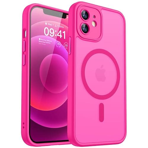 CANSHN Magnetic Compatible with iPhone 12 Case, Upgraded [Full Camera Protection] [Compatible with Magsafe] [Translucent Matte] Shockproof Protective Phone Case Cover 6.1 Inch - Hot Pink - Image 1