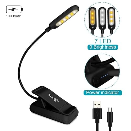 VAVOFO Rechargeable Reading Light, 7 LEDs with 9 Color Temperature 9 Brightness Levels Clip On Book Light for Reading in Bed with Power Indicator for Bookworms (Black) thumbnail 5