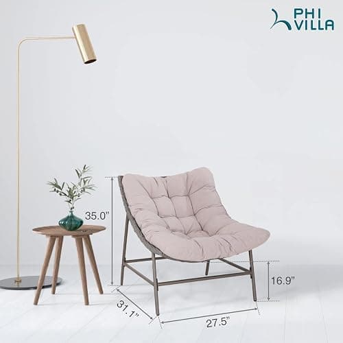 PHI VILLA Outdoor Papasan Chairs Set of 2, Oversized Scoop Wicker Chairs with Cushions & Steel Frame, Double Comfy Conversation Reading Furniture for Apartment Patio, Porch, Deck, Balcony thumbnail 2