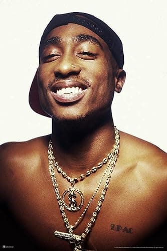 2Pac Poster - Tupac Smiling Gold Chain Photo, 90s Hip Hop Rapper, Mid 90s Memorabilia, Dry Erase Wall Art, 12x18 - Image 1