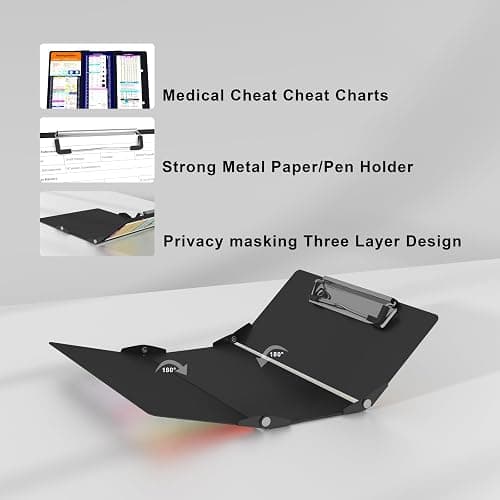 Nursing Clipboard Foldable Pocket Size-Nursing Edition Cheat Sheets Aluminum 3 Layers Foldable Clipboard Nursing Nurse Clipboard Foldable fits in Nurses Doctors(Black) thumbnail 7