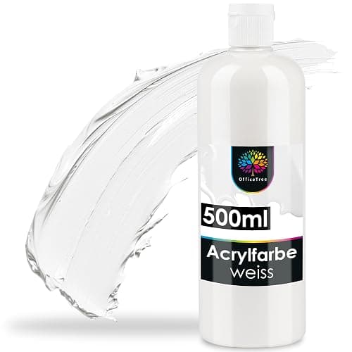 OfficeTree Acrylfarbe Weiß 500ml - Acrylfarbe Wasserbasis Weiß - White Acrylic Paint für Acrylmalerei, Hobbykünstler - Weiße Acrylfarbe Ideal zum Mischen - Image 1