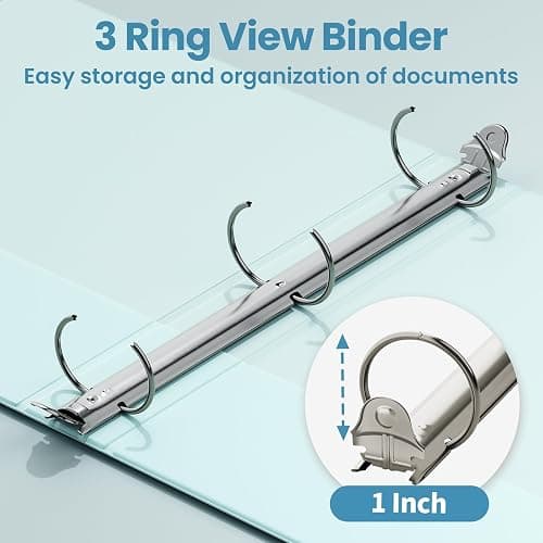 SUNEE 3 Ring Binder 1 Inch 2 Pack, Clear View Binder Three Ring PVC-Free (Fit 8.5x11 Inches) for School or Office Supplies, Blue thumbnail 4