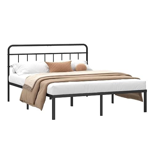 Kujielan 12 inches Queen Size Bed Frame with Minimalist headboard,Metal Platform Base with Strong Metal Slats,Mattress Foundation for Under Bed Storage,Easy Assembly,Black - Queen - 12 INCH thumbnail 2