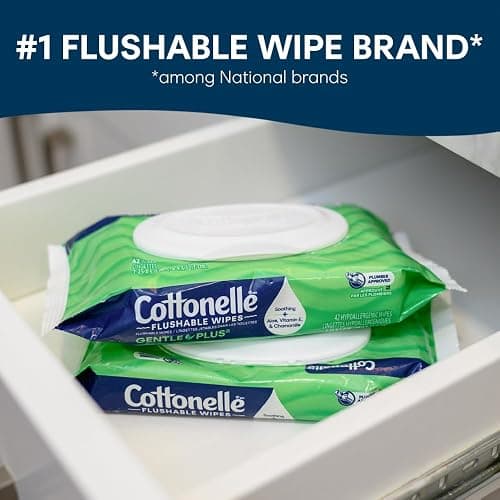 Cottonelle GentlePlus Flushable Wet Wipes with Aloe & Vitamin E, 4 Flip-Top Packs, 42 Wipes Per Pack (168 Total Wipes), Packaging May Vary thumbnail 2