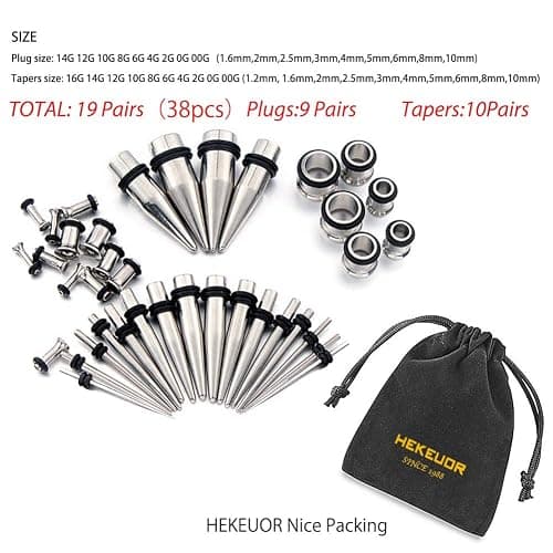 PLEASE HEKEUOR 38PCS 16g-00g Surgical Steel Ear Stretching Kit Tunnels and Tapers Set thumbnail 4