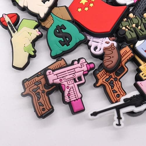 NAN TIAN ZAI 32Pcs Pistol Various Gun PVC Shoe Charms Wine Dollar Slipper Decorations Clog Button Accessories Man Woman Favor Party Gifts thumbnail 2