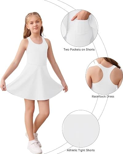 Haloumoning Girls Sleeveless Tennis Dress Kids Racerback Golf Dress School Sports Dresses Outfit with Shorts Pockets thumbnail 5