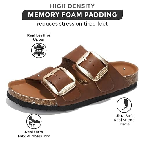 Project Cloud Genuine Leather Flat Sandals for Women 2025 Comfortable Beach Essentials Womens Sandals Memory Foam Vacation Essentials Slides for Women Footwear (Santorini) thumbnail 3