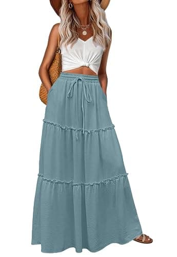 Lepunuo Womens Casual Boho High Waisted Flowy Maxi Skirts Trendy Floral Cute Long Skirts with Pockets - Image 1