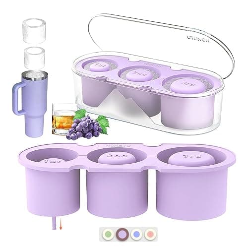 NOXETU Ice Mold for Stanley Cup 30/40 Oz - Easy Fill and Release Without Touching Ice, Silicone Ice Cube Tray with Clear Lid and Bin for Freezer, Whiskey, Cocktail (Purple) - Image 1