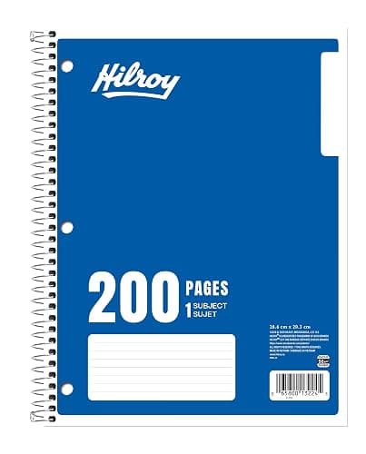 Hilroy 1-Subject Notebook, 8" x 10.5", 200 Pages, Colour May Vary (13224) | Wide Ruled, 3-Hole Punched, Spiral Coil Binding thumbnail 3