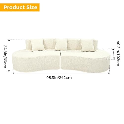 IKAYAA Curved Sofas for Living Room, Modern Boneless Curved Couch Half Moon, No Assembly Couch, White Couch, Round Couch, 4 Seat Curved Sectional Sofa, No Assembly Required, Cream White thumbnail 2
