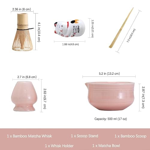 Ochcahser Matcha Set, Pink Ceramic Matcha Kit Includes Matcha Bowl, Matcha Whisk Holder (chasen), Bamboo Matcha Whisk, Bamboo Scoop and Scoop Stand, Japanese Tea Set for Women thumbnail 2
