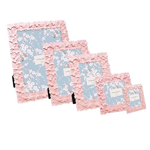 Laura Ashley 4x6 Pink Flower Textured Hand-Crafted Resin Picture Frame with Easel & Hook for Tabletop & Wall Display, Decorative Floral Design Home Décor, Photo Gallery, Art, More (4x6, Pink) thumbnail 6