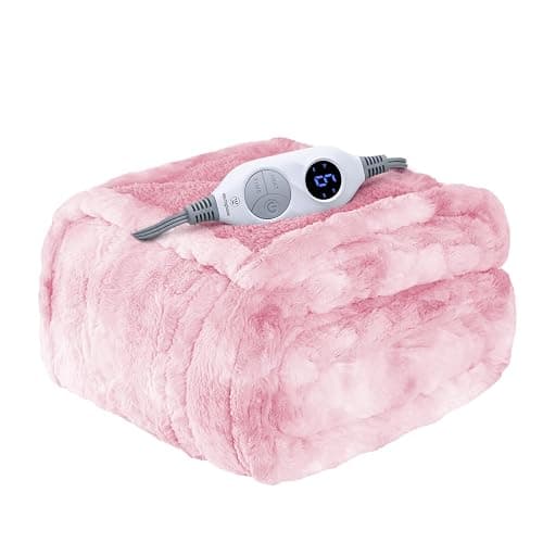Westinghouse Electric Throw Blanket, Faux Fur Heated Blanket with 6 Heating Levels & 2-10 Hours Auto Off, Soft Cozy Sherpa Heated Blanket Washable Blanket (50" x 60" Throw Size, Pink) - Image 1