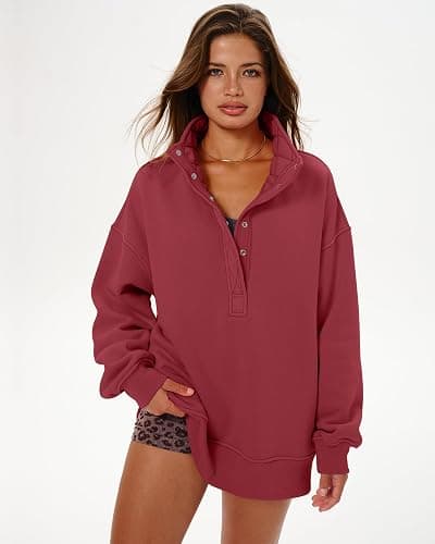 Gacaky Womens Oversized Sweatshirts Casual Button Henley Neck Long Sleeve Pullover Fleece Loose Fit Fall Tops Fashion Outfits thumbnail 2