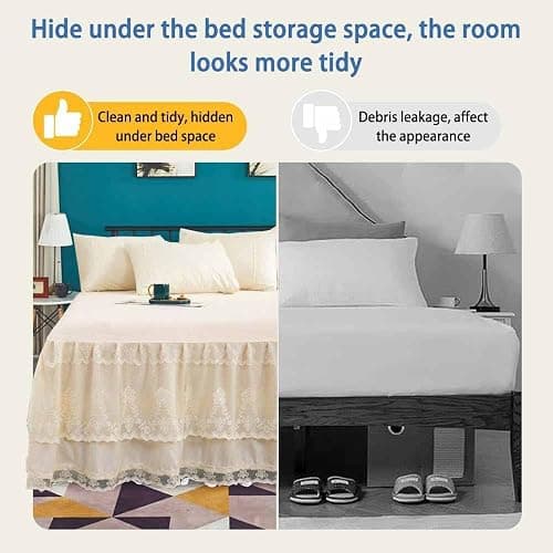 Double Lace Bed Skirt for Queen Bed - 17in. Drop, Easy Fit Ruffle Bedskirt Wrap Around Bed Skirt, Anti Wrinkle & Fade Resistant thumbnail 3